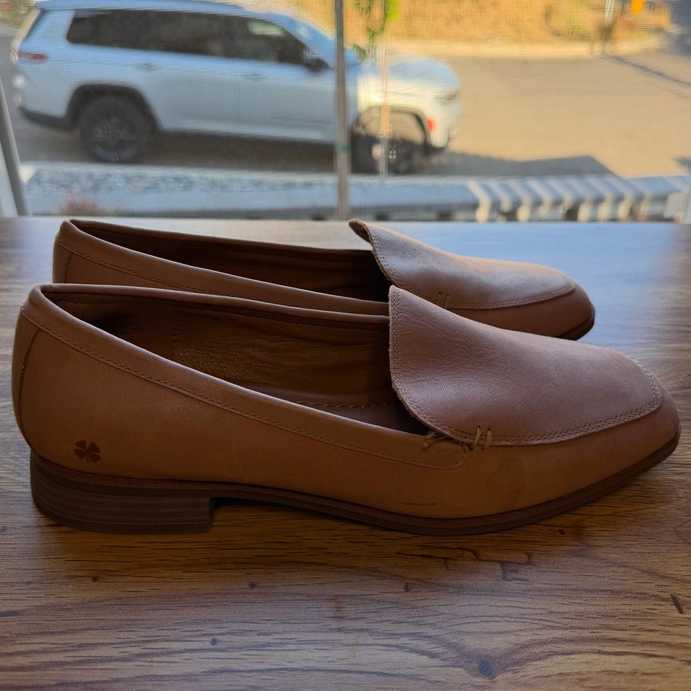 Lucky Brand Tan Leather Square Toe Loafers Shoes Womens 10 M Slip On Flat